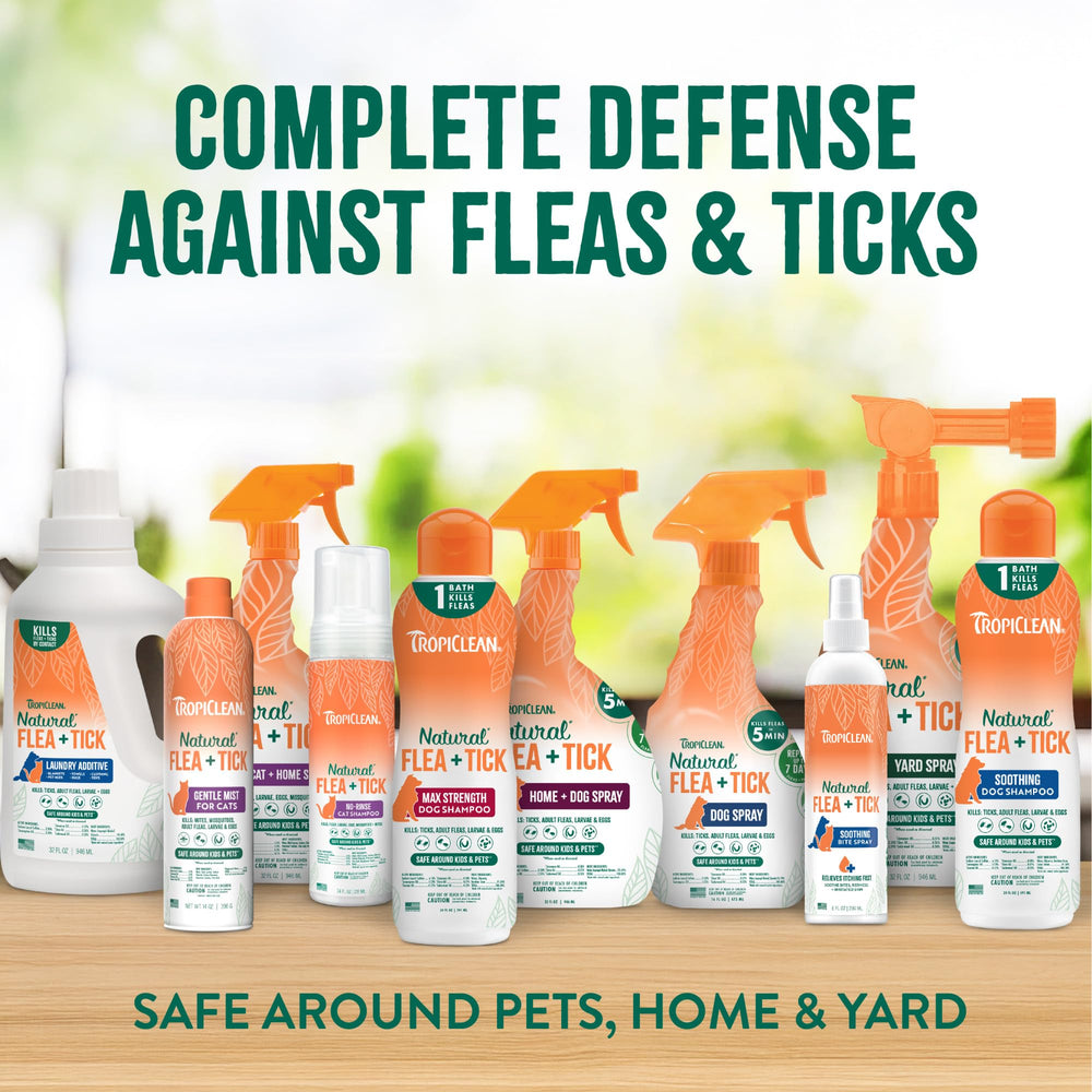 TropiClean home use concept shows pet-safe pest protection around house and yard.