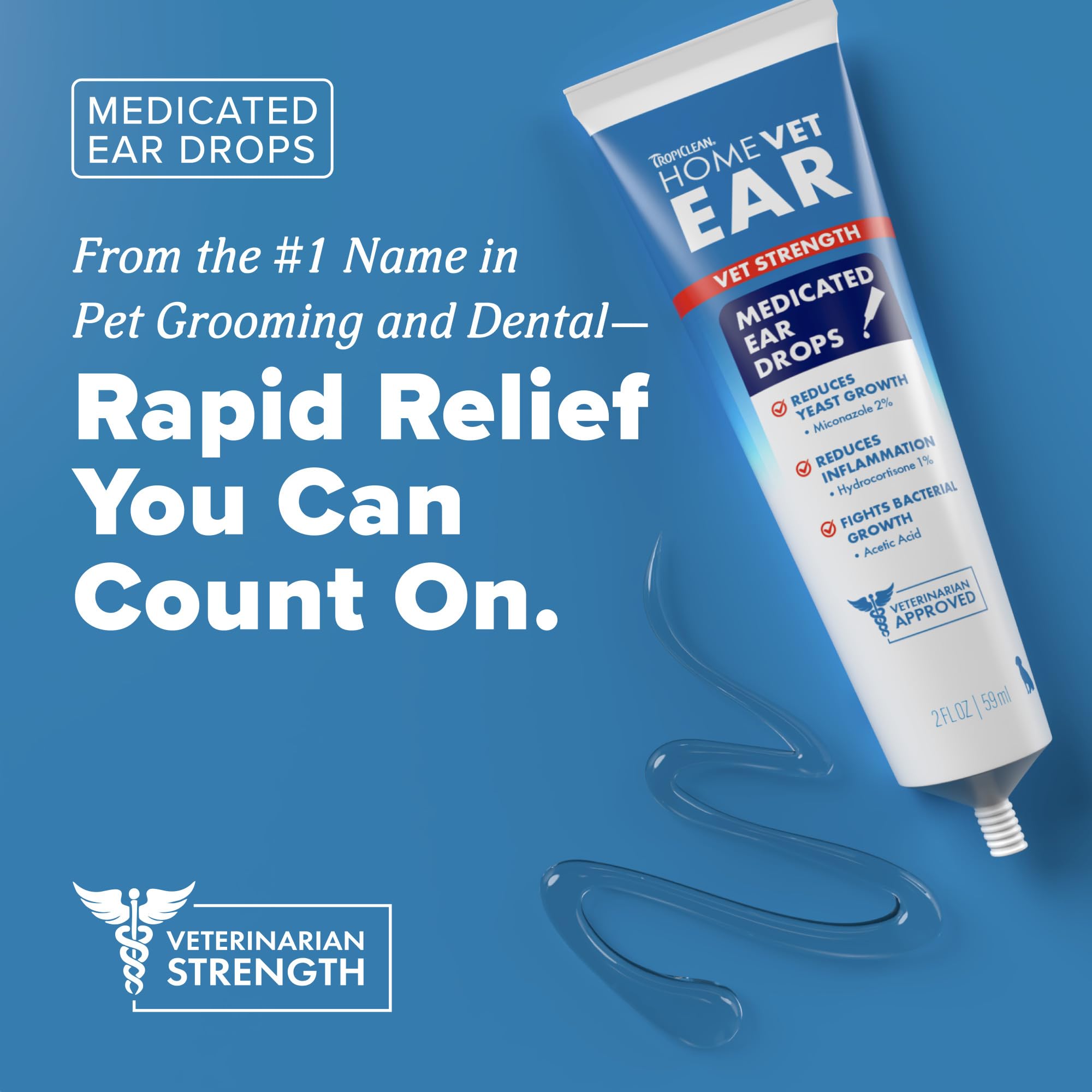 TropiClean HomeVet ear drops pour action ready for use.