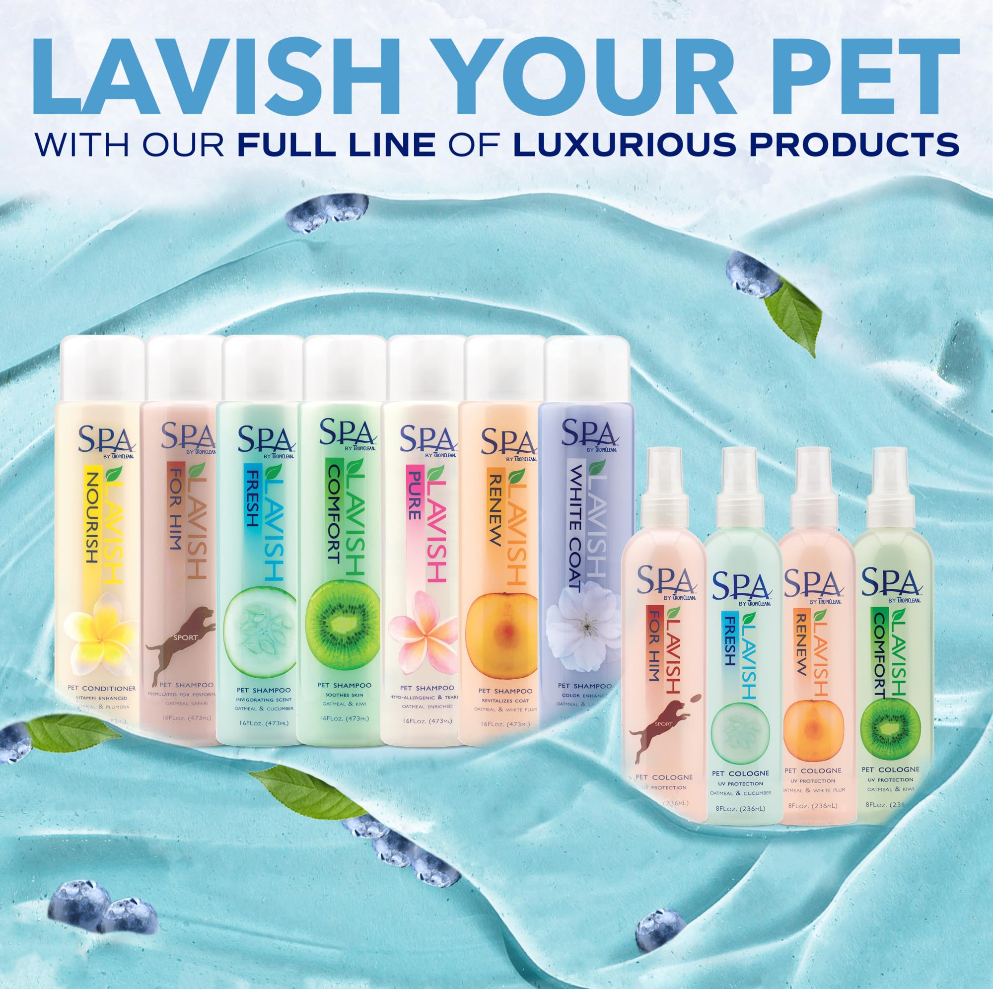 TropiClean SPA dog grooming setup with towel and brush