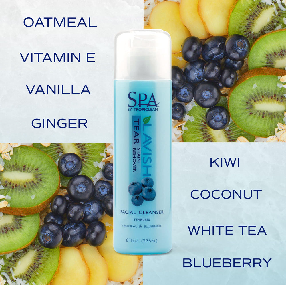 TropiClean SPA vanilla-scented shampoo bottle on counter for premium grooming