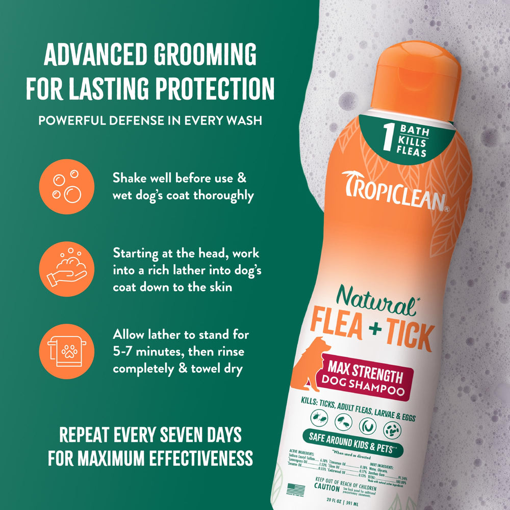 TropiClean USA-made 20oz bottle displayed on a clean surface.