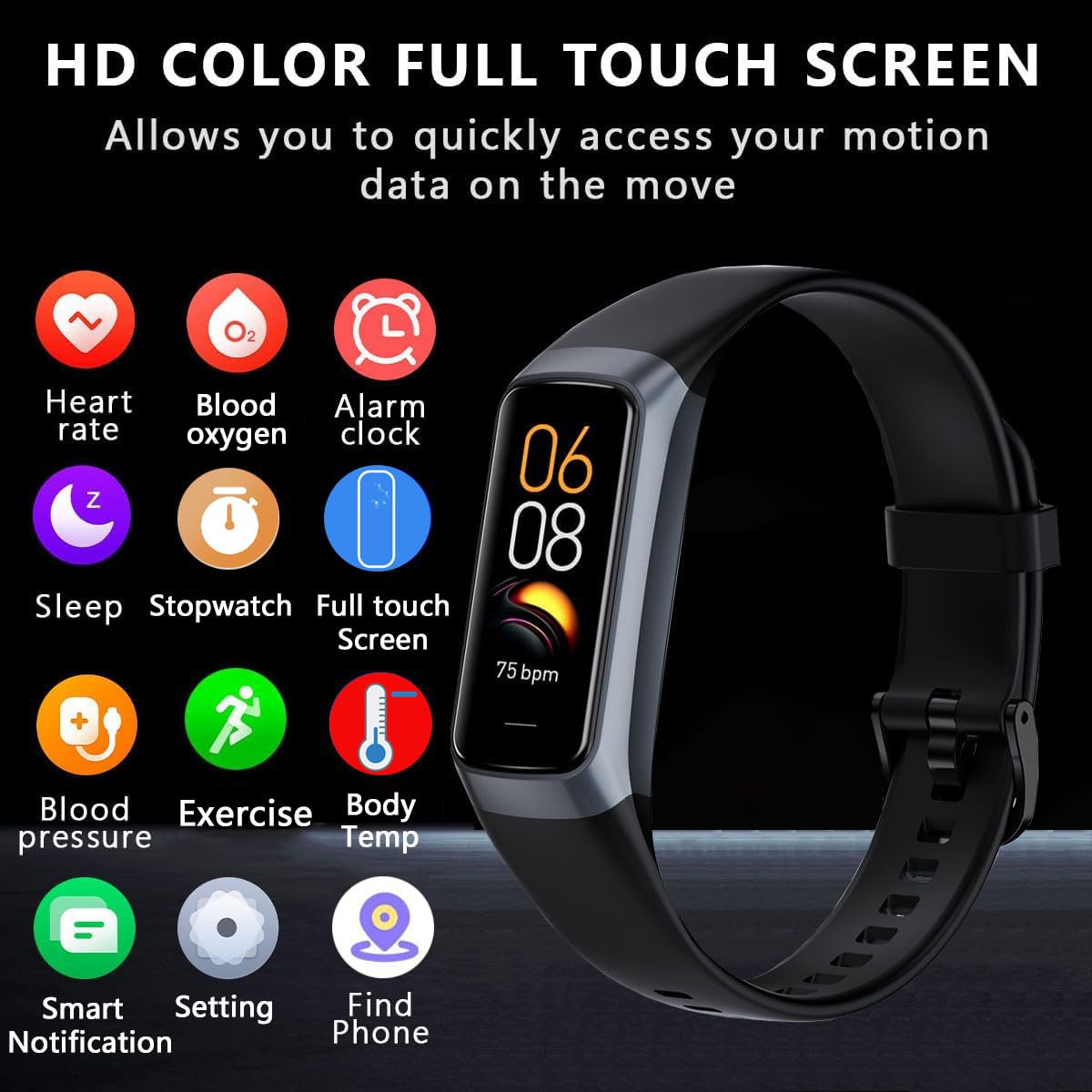 TROTY Fitness Tracker with AMOLED display for clear viewing during workouts.