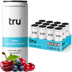Tru Calming Drink Cherry Berry bottle highlights magnesium glycinate.