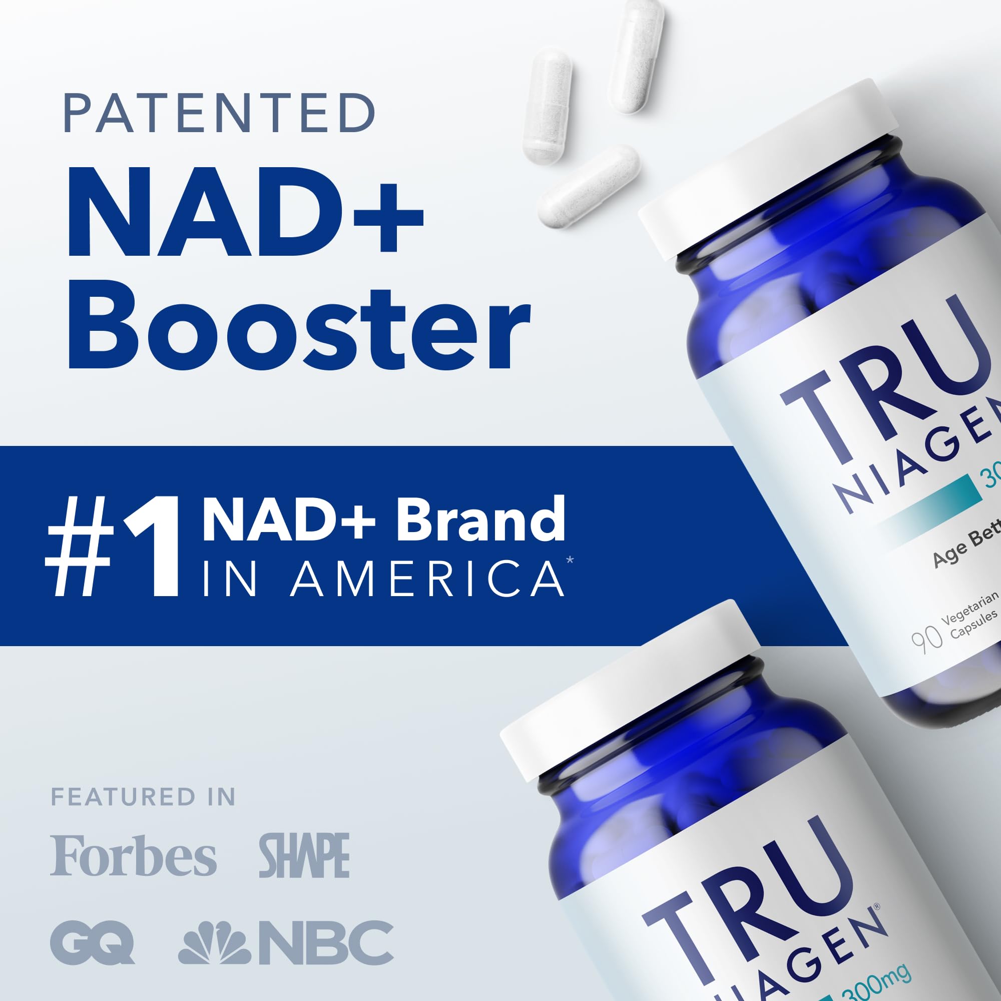 TRU NIAGEN bottle with glass highlighting a daily wellness routine