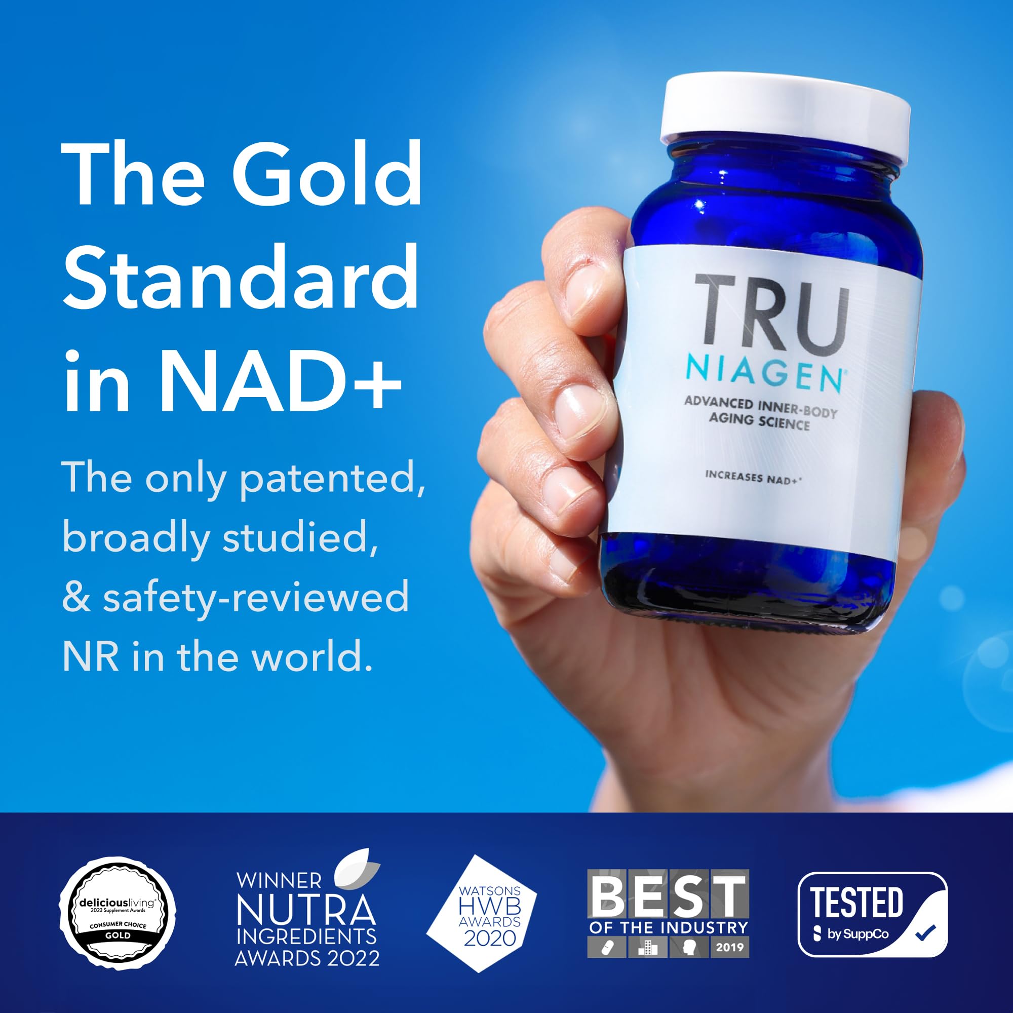 TRU Niagen ingredient-list close-up emphasizes NR-based formula.
