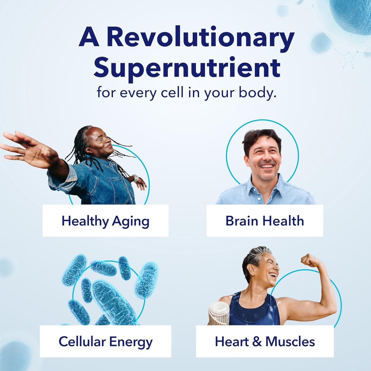 TRU Niagen muscle-recovery graphic suggests daily activity resilience.