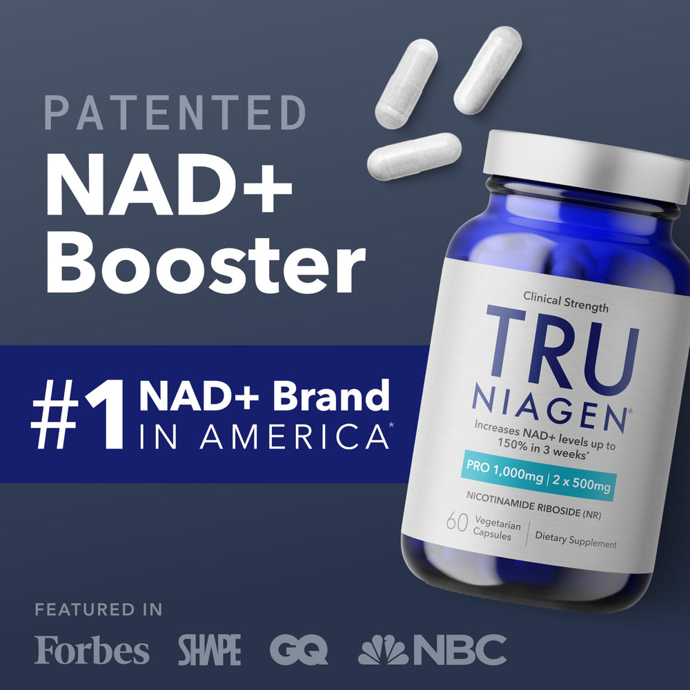 TRU NIAGEN PRO capsules being poured for daily intake.