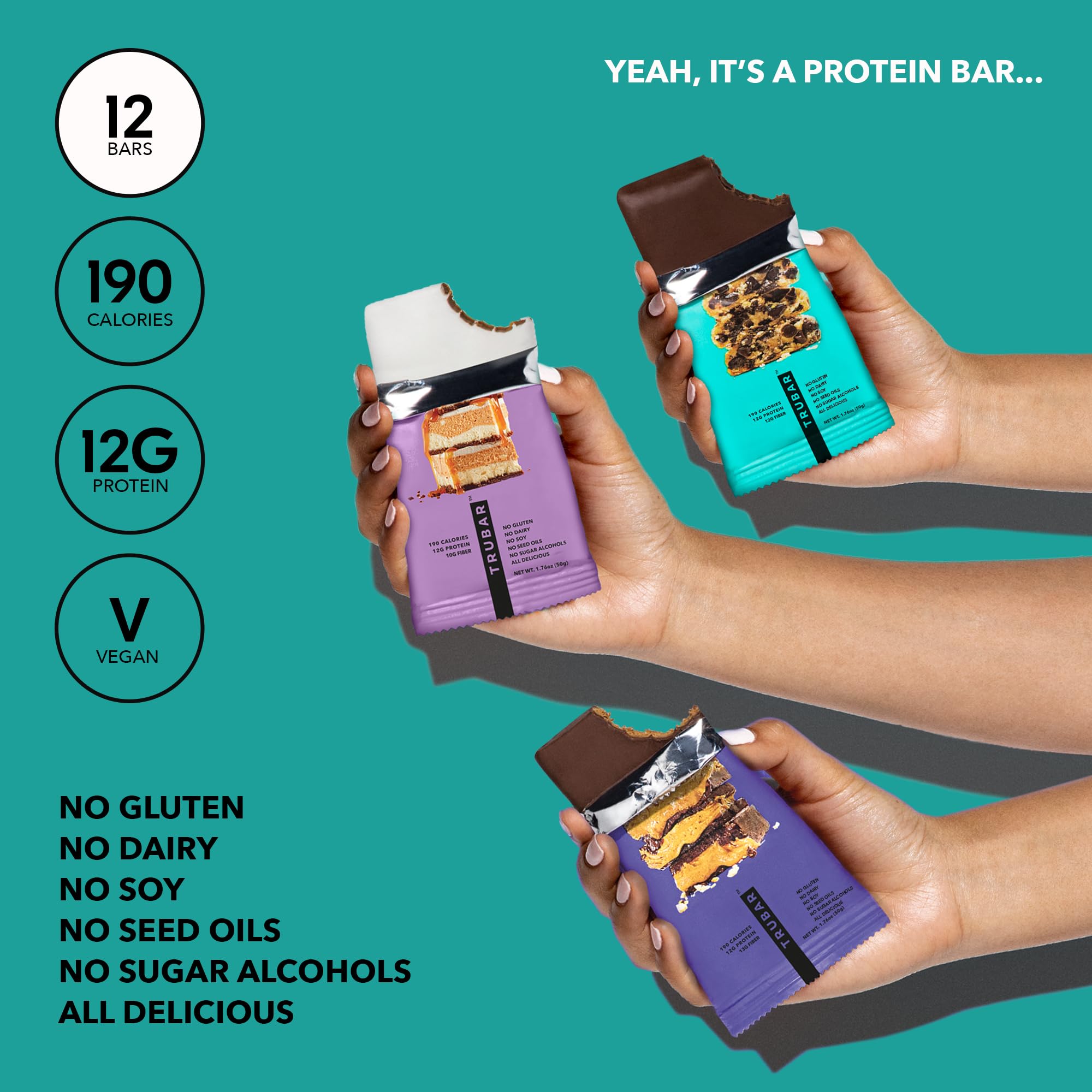 TRUBAR Oh Oh Cookie Dough Bar—cookie-dough flavor with plant protein.