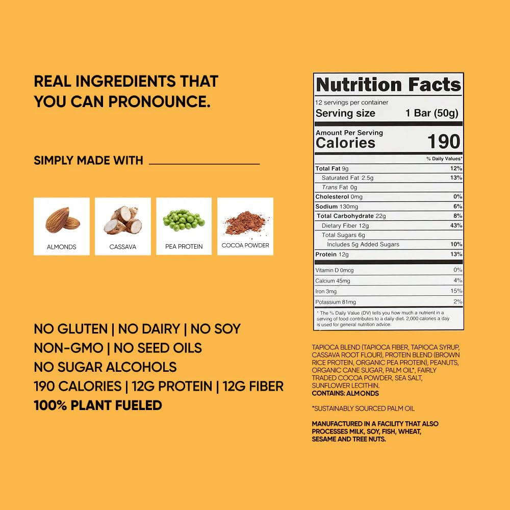 TRUBAR Saltylicious Almond Love bar ingredient close-up highlighting plant protein and almonds.