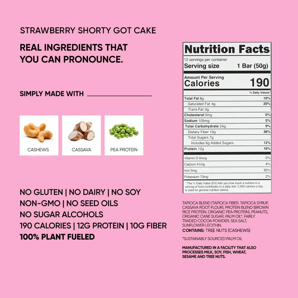 TRUBAR Strawberry Shorty Got Cake bar close-up, fruity indulgence with clean ingredients.