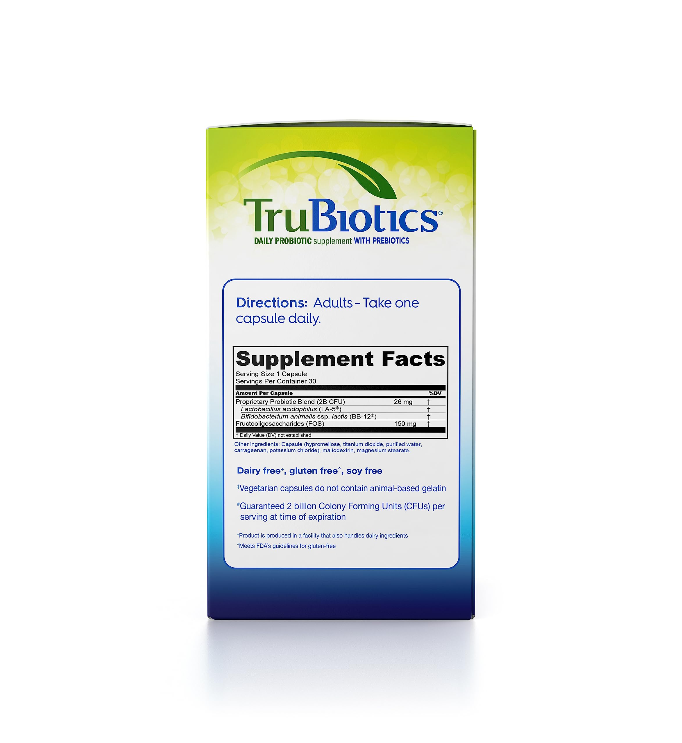 TruBiotics bottle shown with a glass for a daily routine.