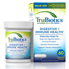 TruBiotics digestive balance bottle with capsules for daily gut comfort.