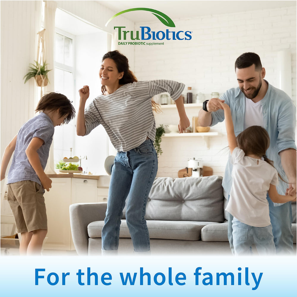 TruBiotics packaging label showcasing dairy-free probiotic capsules.