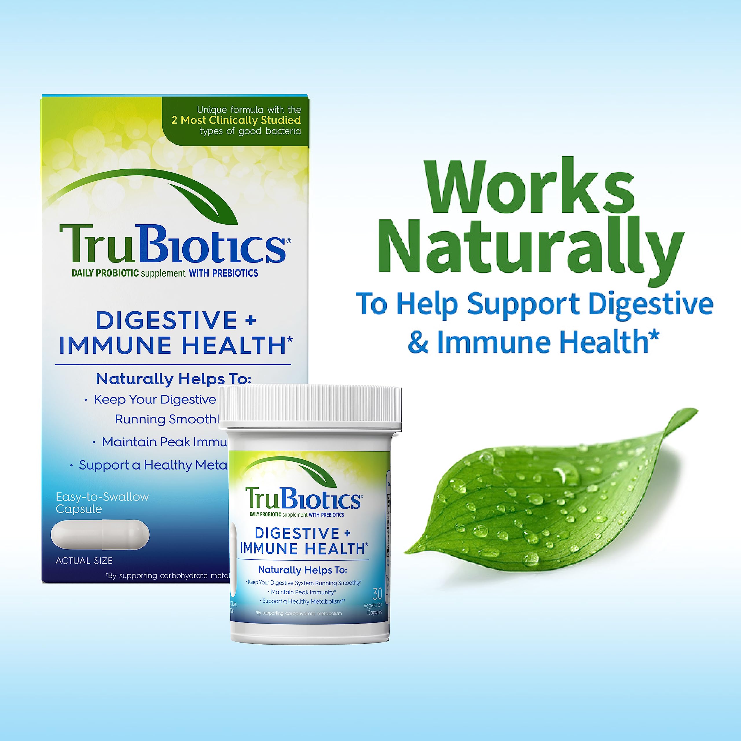 TruBiotics two-strains BB-12 and LA-5 blends highlighted on label.