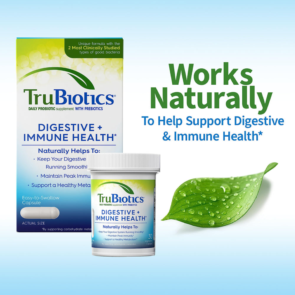 TruBiotics two-strains BB-12 and LA-5 blends highlighted on label.
