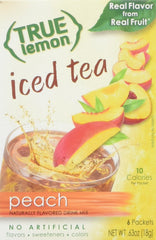 True Citrus Peach Iced Tea Mix bottle-front highlights convenient on-the-go refreshment.