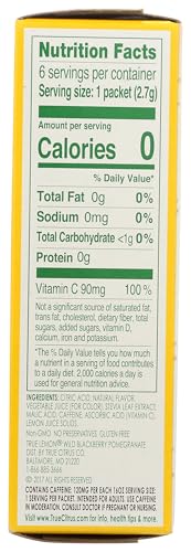 True Lemon Energy caffeine boost at 120 mg per packet supports focus.