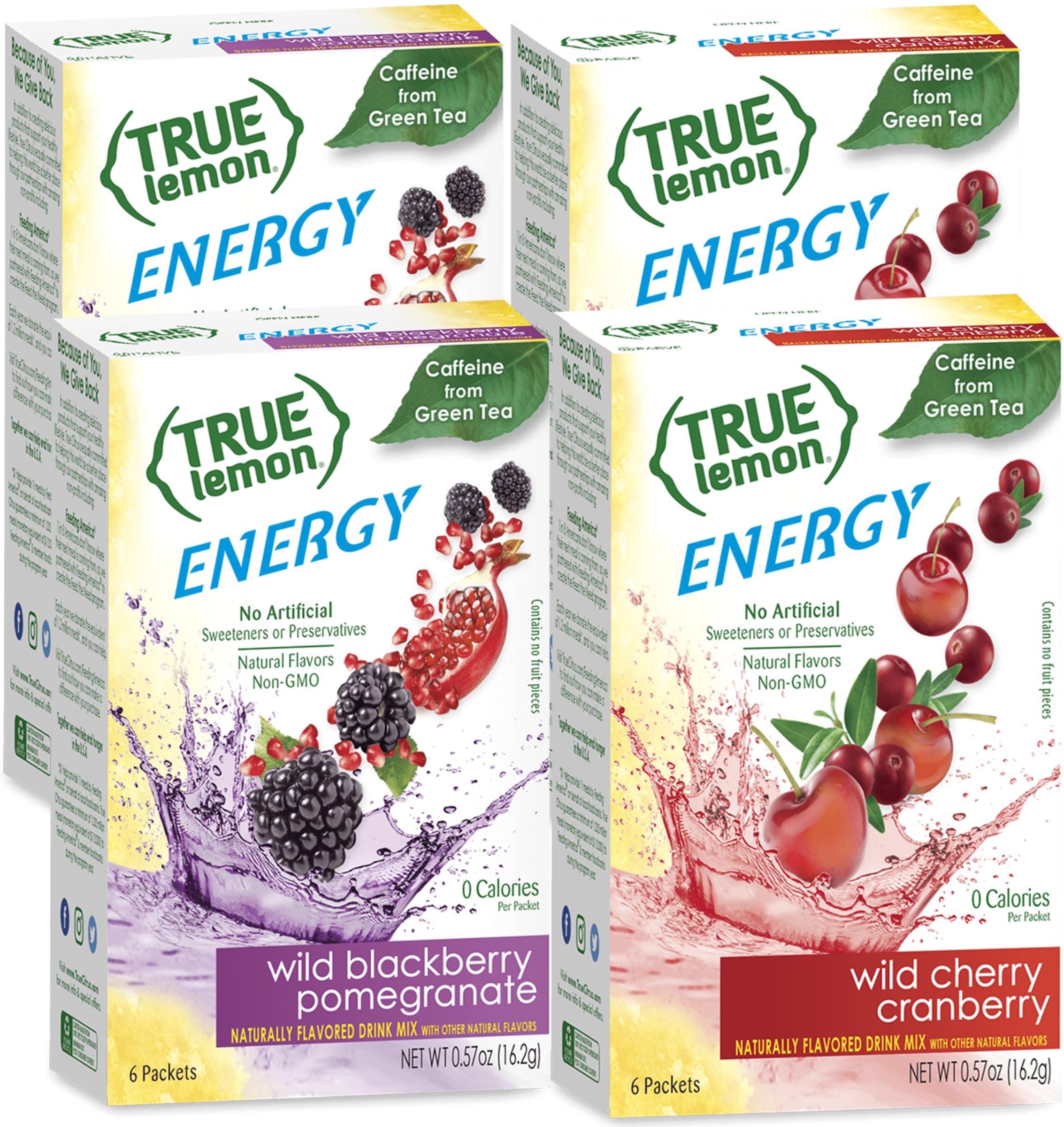 True Lemon Energy Wild Cherry Cranberry box front for a refreshing caffeine boost.