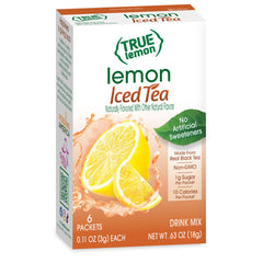 Glass of iced tea brewed with True Lemon mix, crisp lemon aroma.