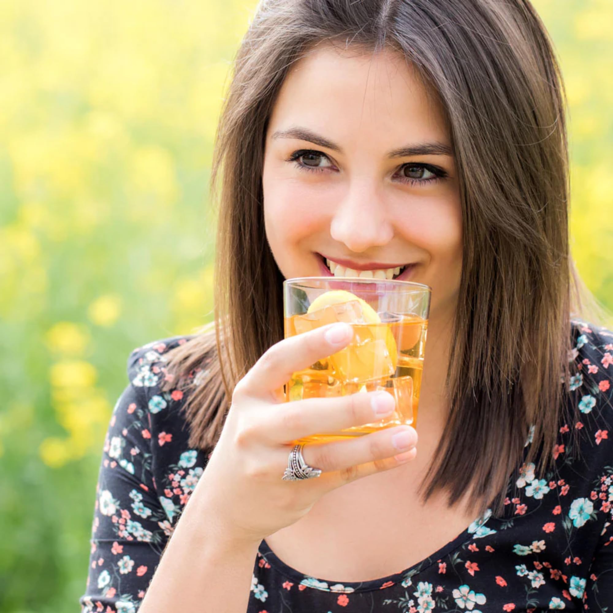 Iced tea poured over ice with True Lemon for summer refreshment.