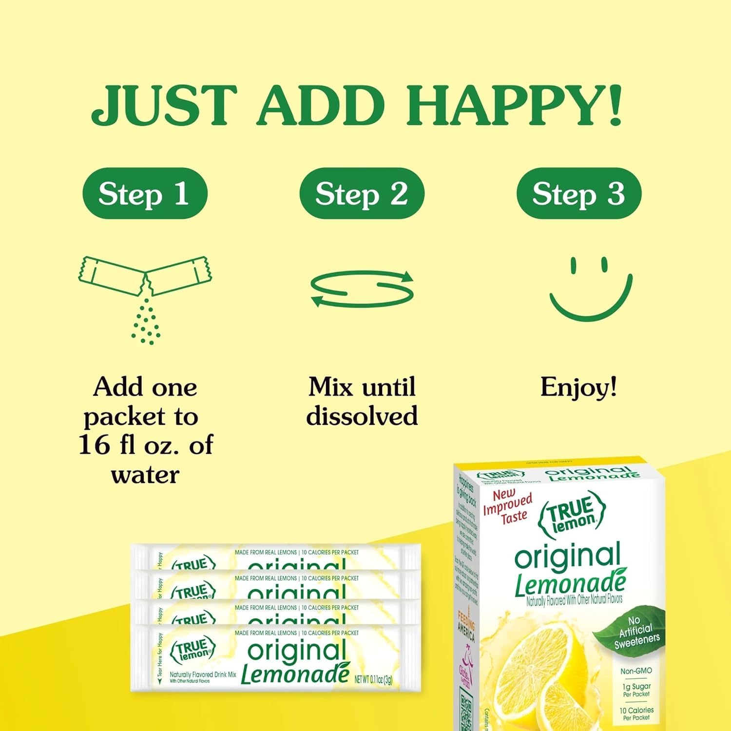 Close-up of True Lemon Original Lemonade packet showing content
