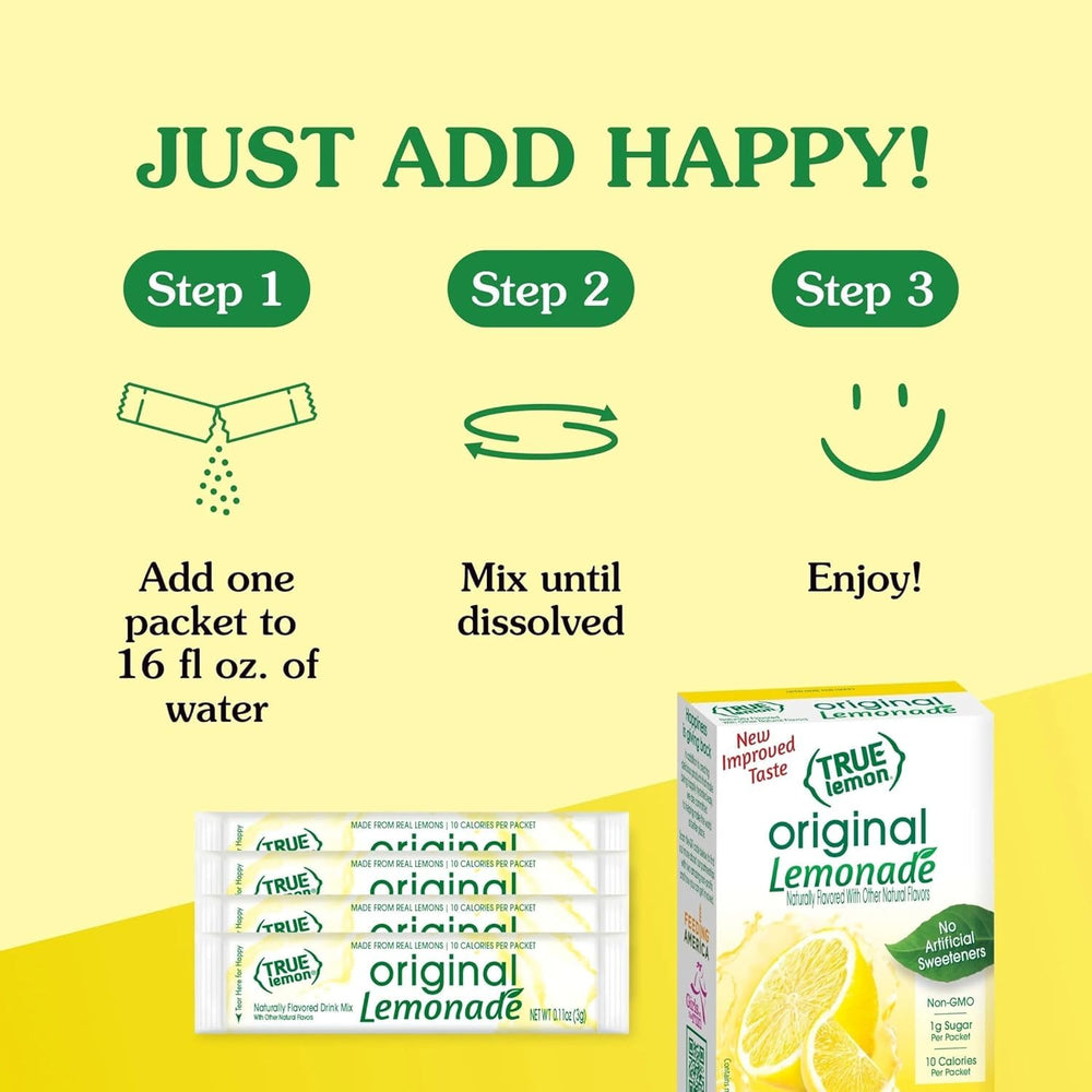 Close-up of True Lemon Original Lemonade packet showing content