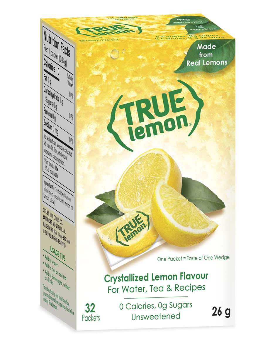 True Lemon crystallized packets for water with zero calories and vitamin C.