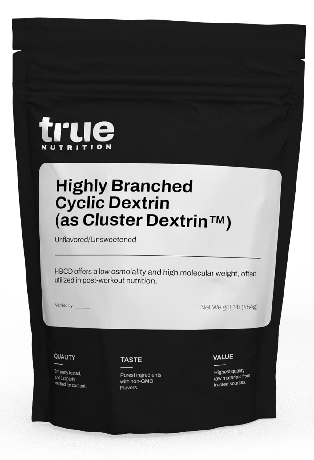 True Nutrition HBCD powder bottle ready for rapid energy during workouts.