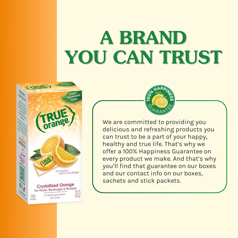 True Orange ingredients label showing non-GMO and simple ingredients.