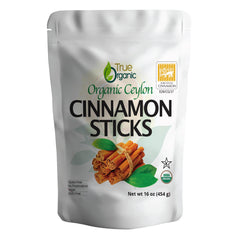 True Organic Ceylon cinnamon sticks bulk bag, ideal for baking and beverages.