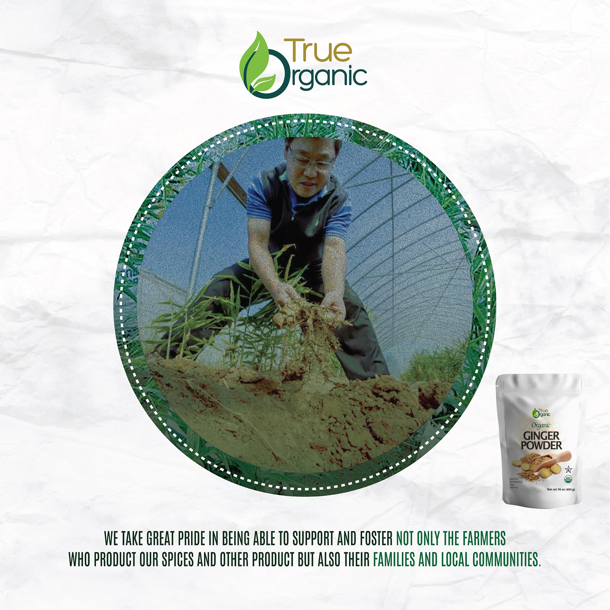 True Organic Ceylon Ginger powder, ideal for adding warmth to recipes and beverages.
