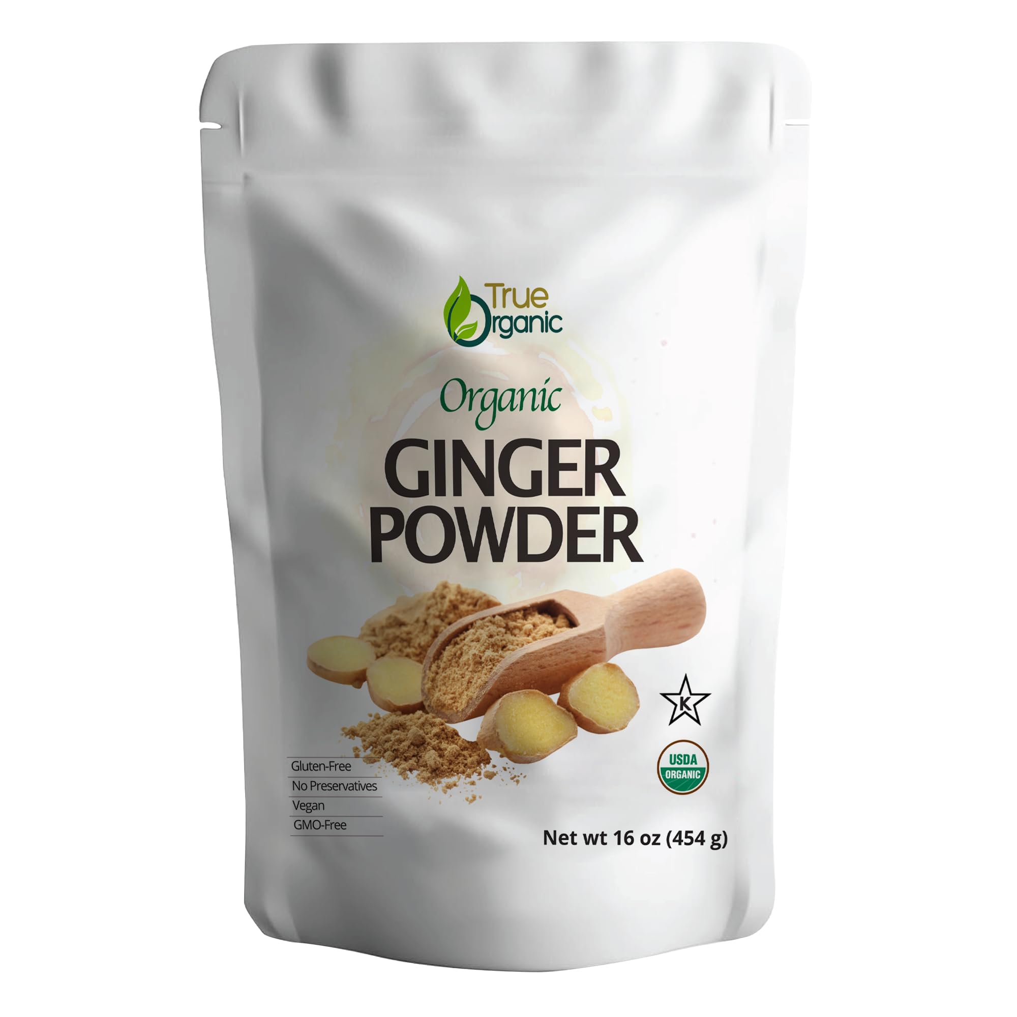 True Organic Ceylon Ginger powder bulk bag close-up, ideal for baking and cooking.