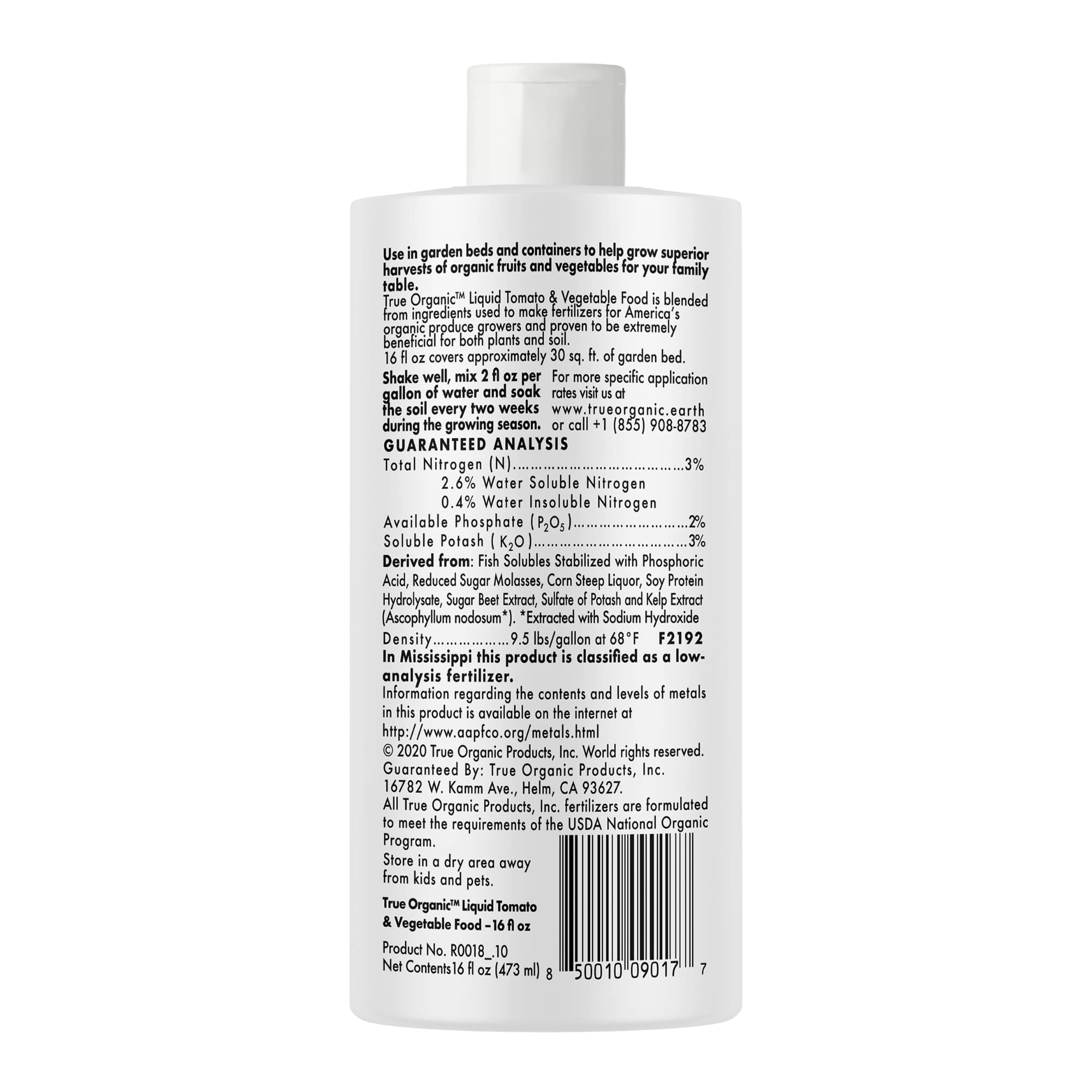 Close-up of True Organic label with Soy Protein Hydrolysate.