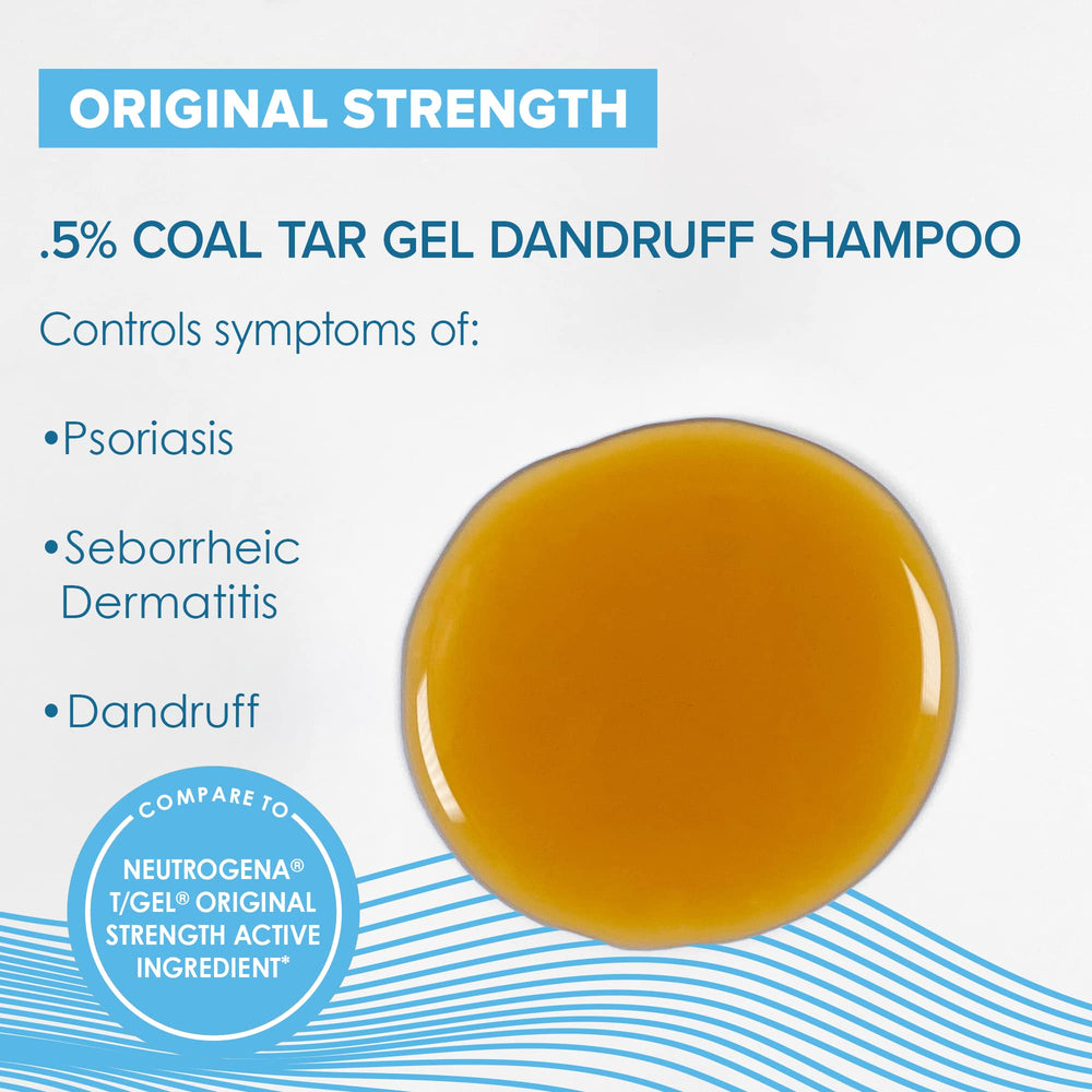 True+Real Coal Tar Therapeutic bottle back label highlighting original strength formula for scalp care.