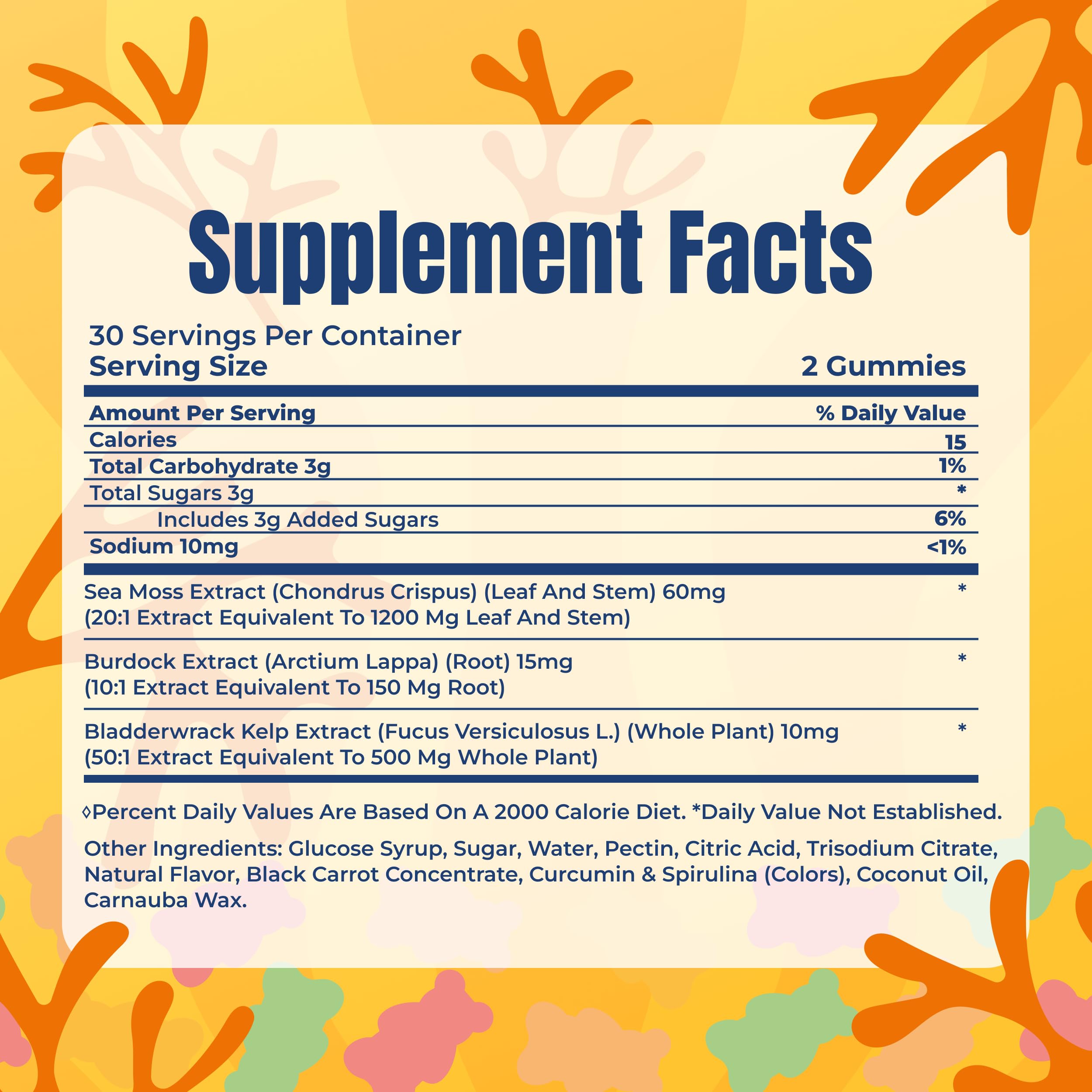TrueSeaMoss bottle label showcases vegan, allergen-free formulation.