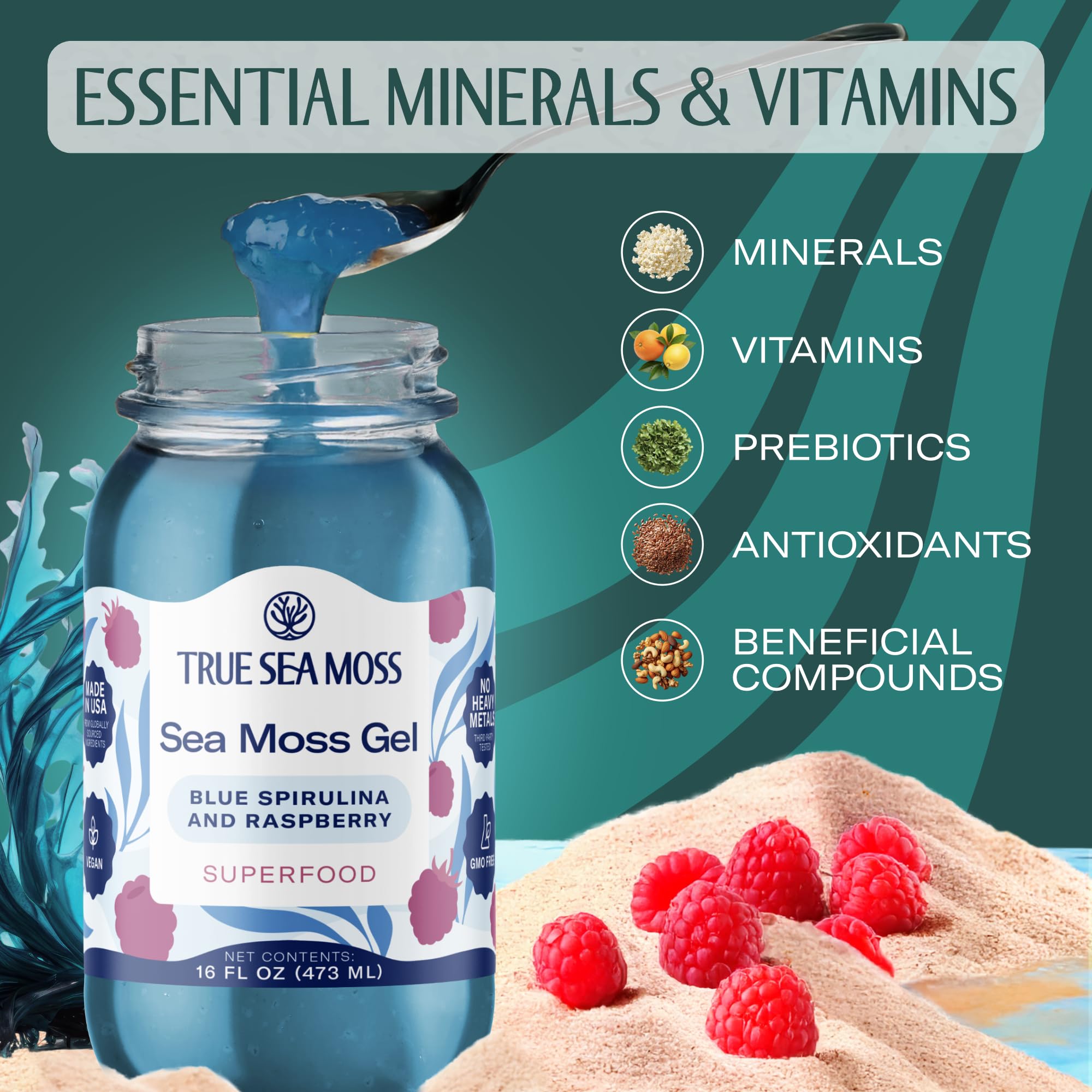 TrueSeaMoss gel on spoon demonstrates simple dosing