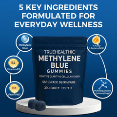 TRUEHEALTHIC Methylene Blue Gummies blue raspberry flavor shown in vibrant color