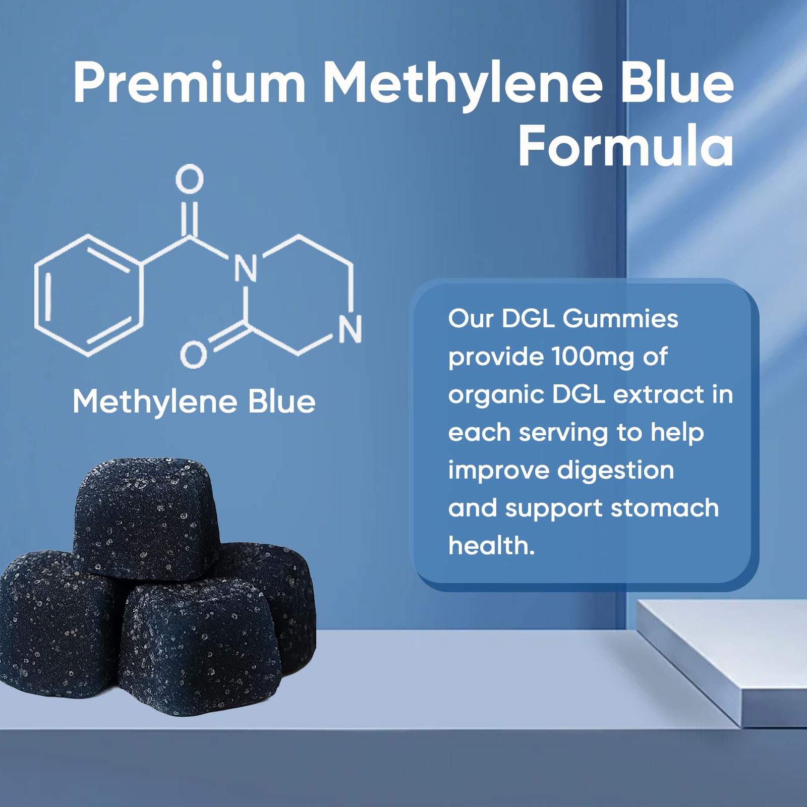 TRUEHEALTHIC Methylene Blue Gummies texture closeup emphasizing chewable form