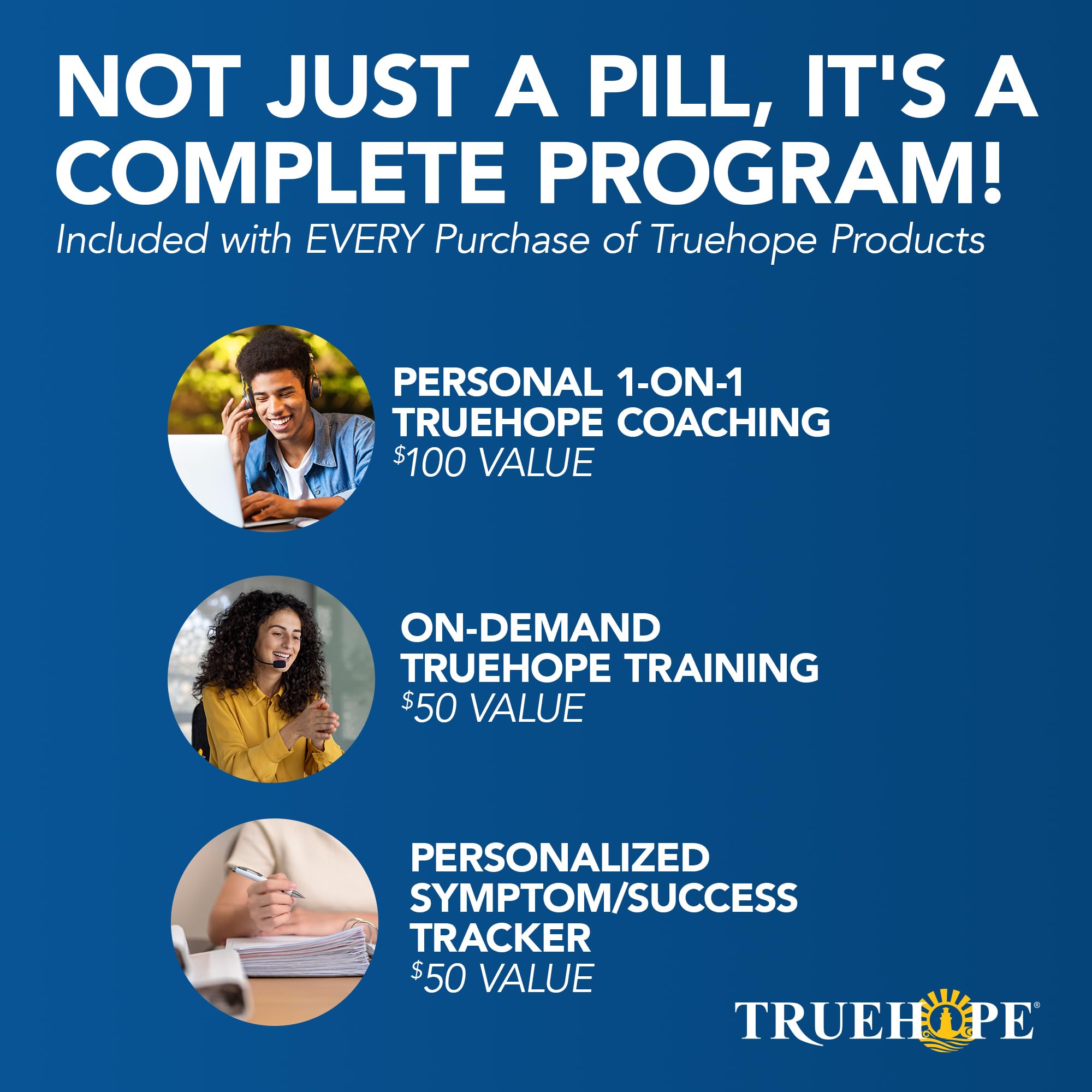 Truehope EMPowerplus Advanced bottle side label highlighting minerals and cofactors for absorption.