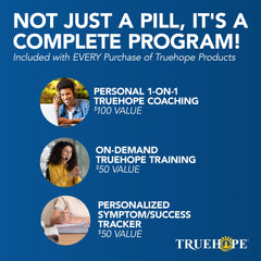 Truehope EMPowerplus Advanced bottle side label highlighting minerals and cofactors for absorption.