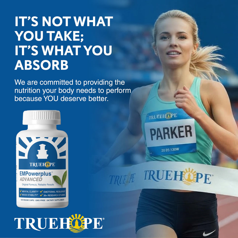 Truehope EMPowerplus Advanced daily-use capsules ready for morning routine.