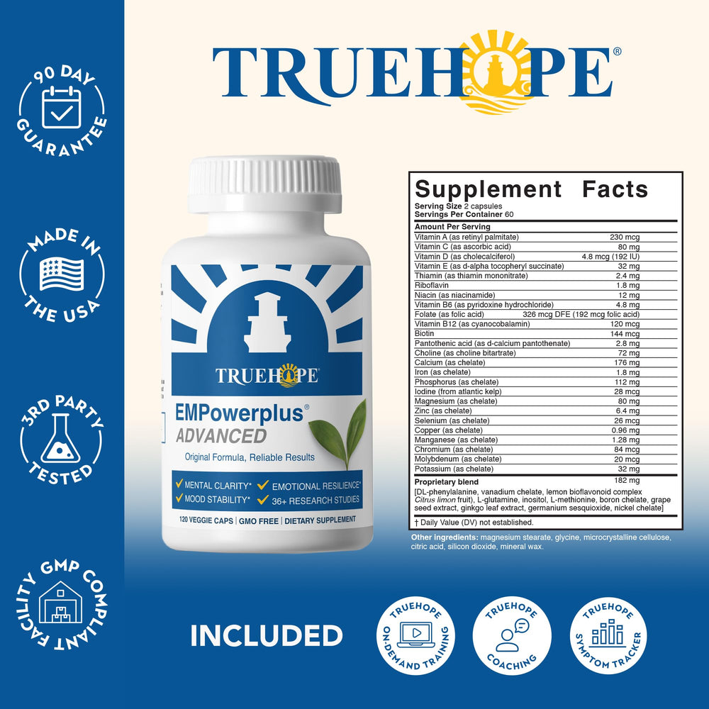 Truehope EMPowerplus Advanced packaging box signaling premium quality and science-backed formula.
