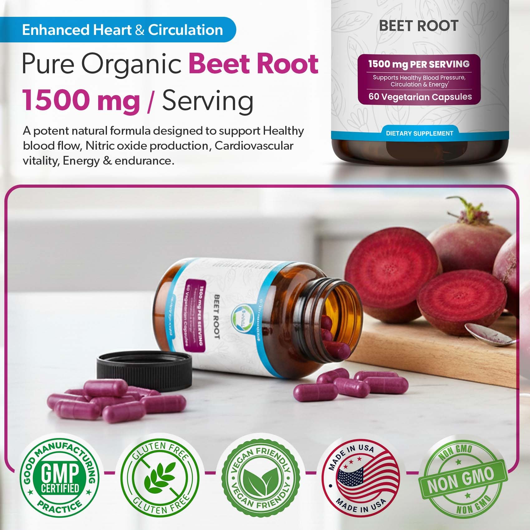 TrueMed beetroot capsules 60-count USA-made bottle shown for reliability