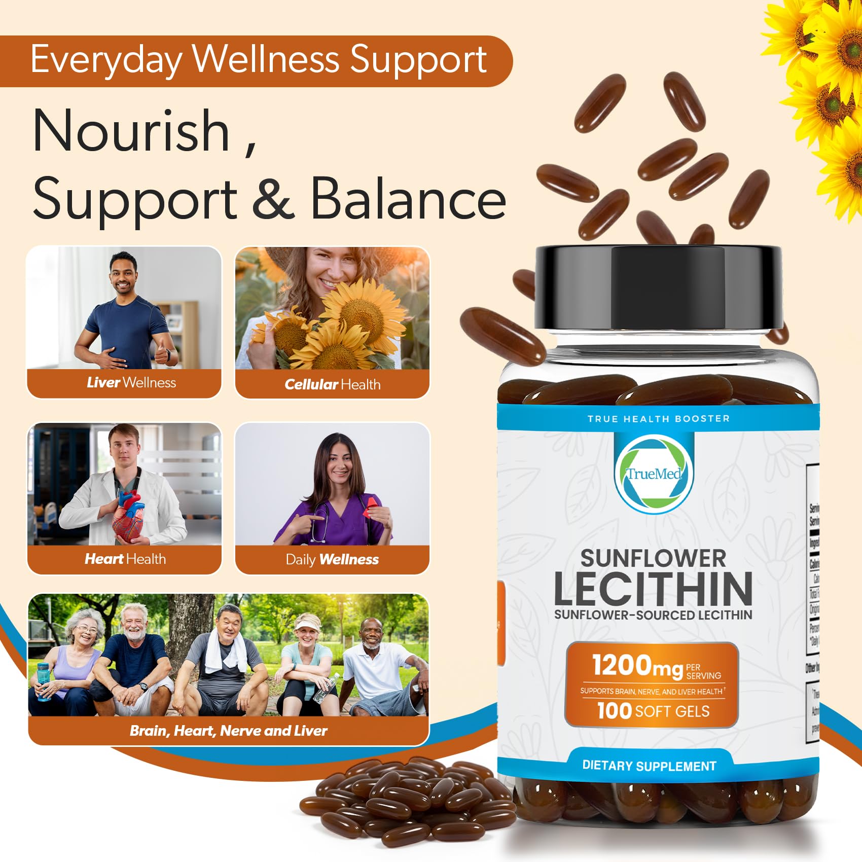 TRUEMED daily routine with sunflower lecithin softgels in use