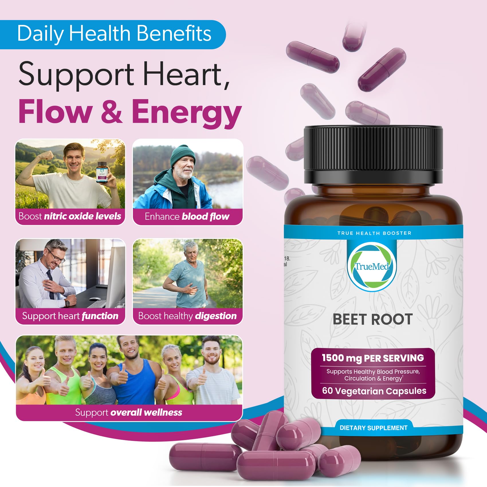 TrueMed organic beetroot capsules texture close-up on capsule surface