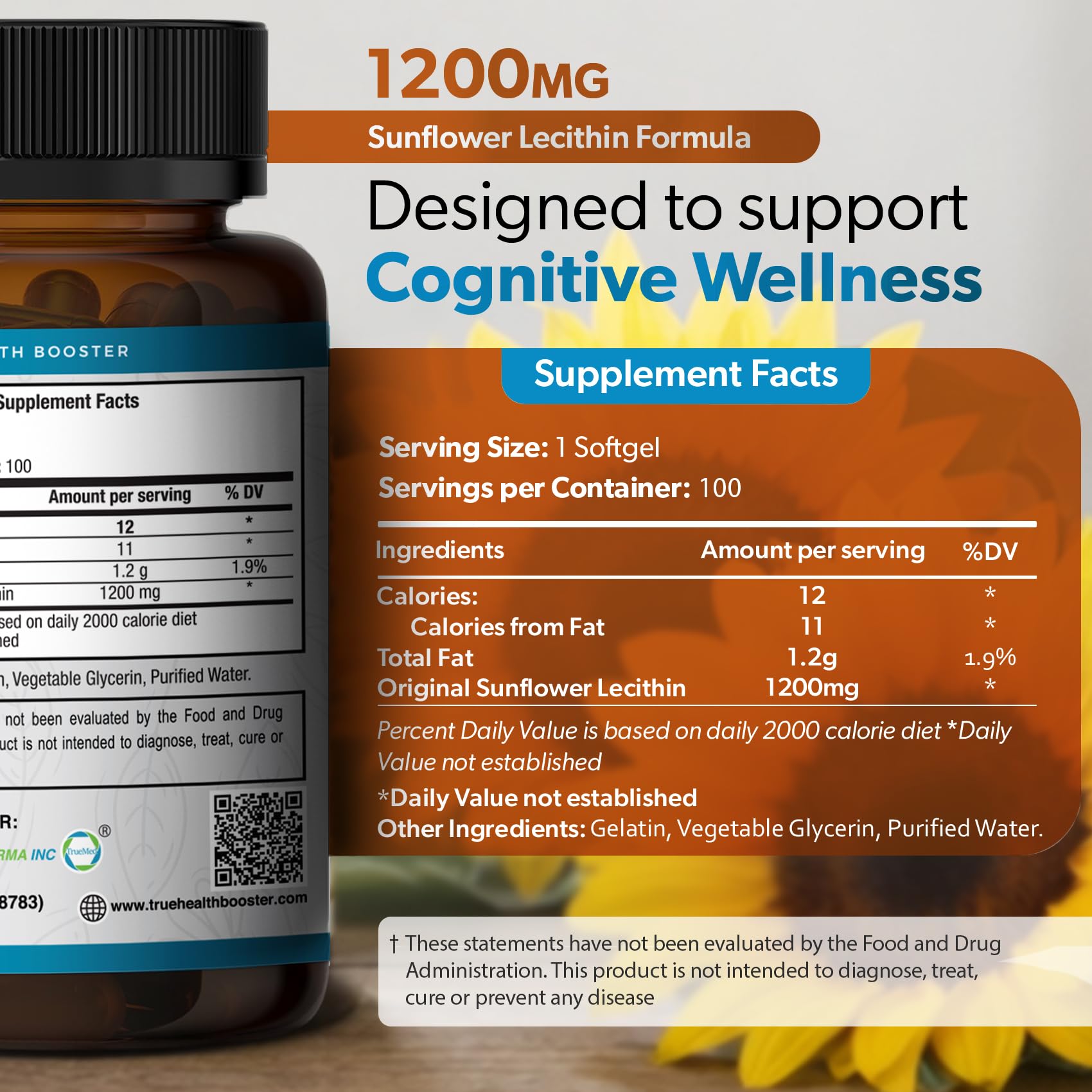 TRUEMED Organic Sunflower Lecithin ingredients close-up for clean purity