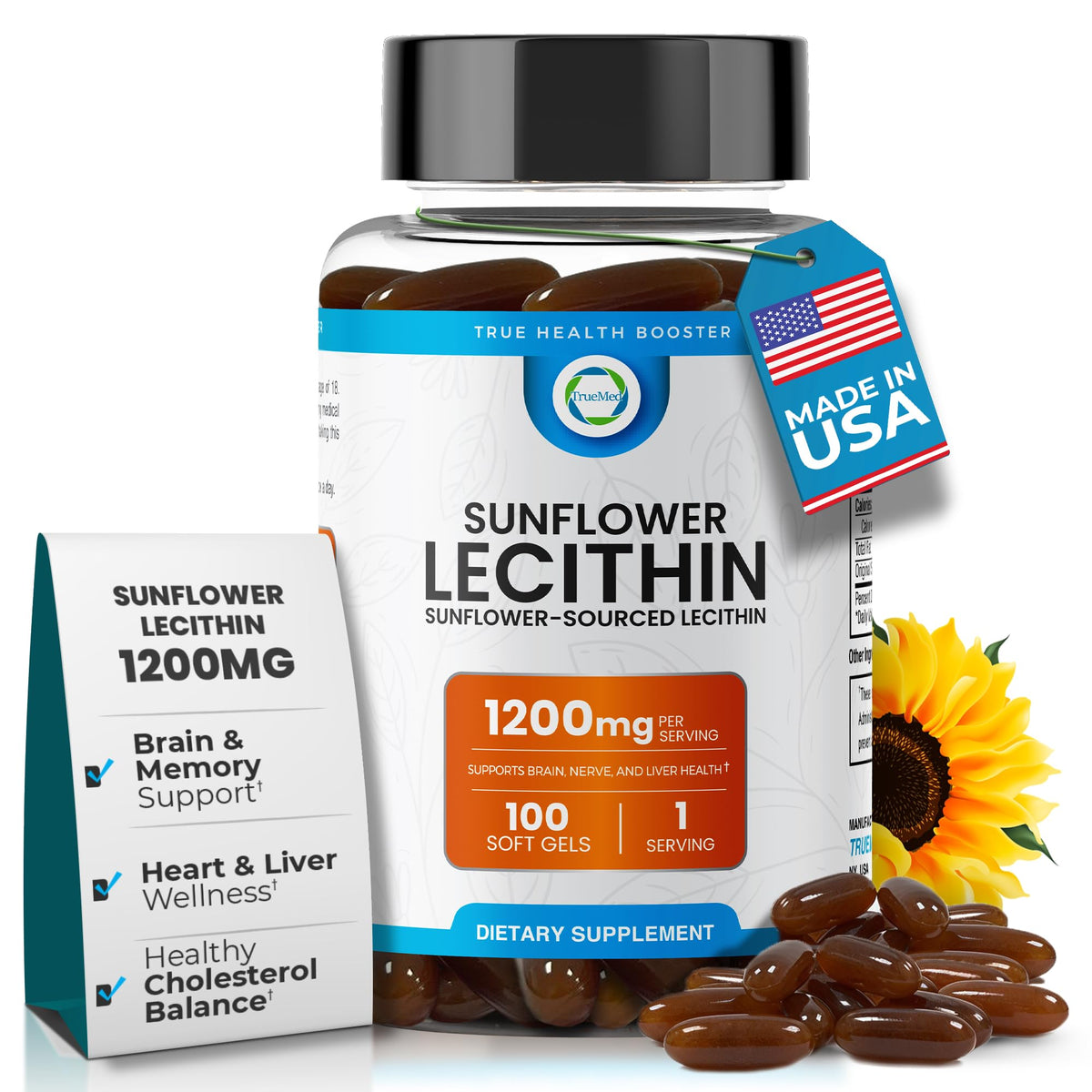 TRUEMED Sunflower Lecithin 1200mg bottle for daily plant-based support