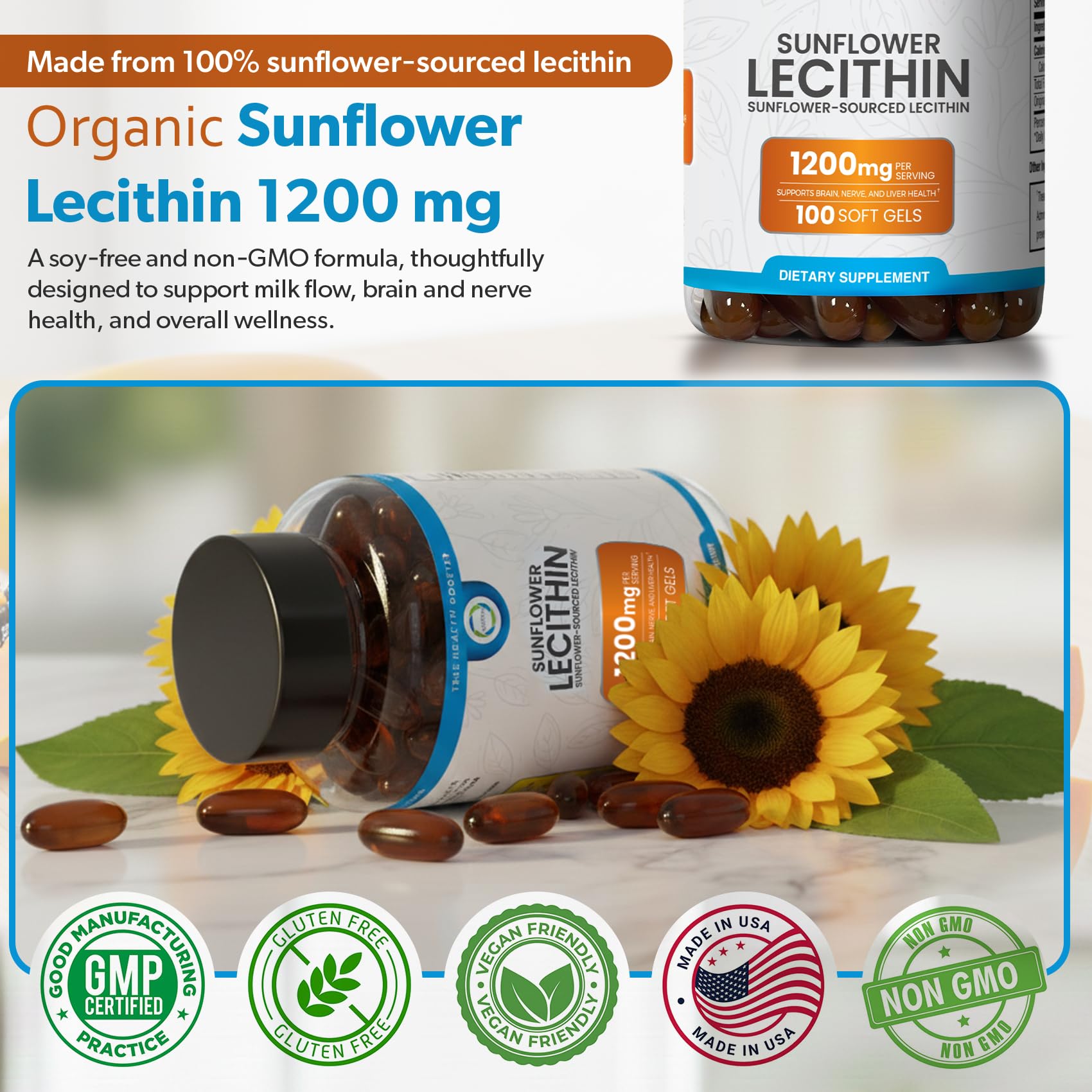TRUEMED Sunflower Lecithin bottle top view for everyday use