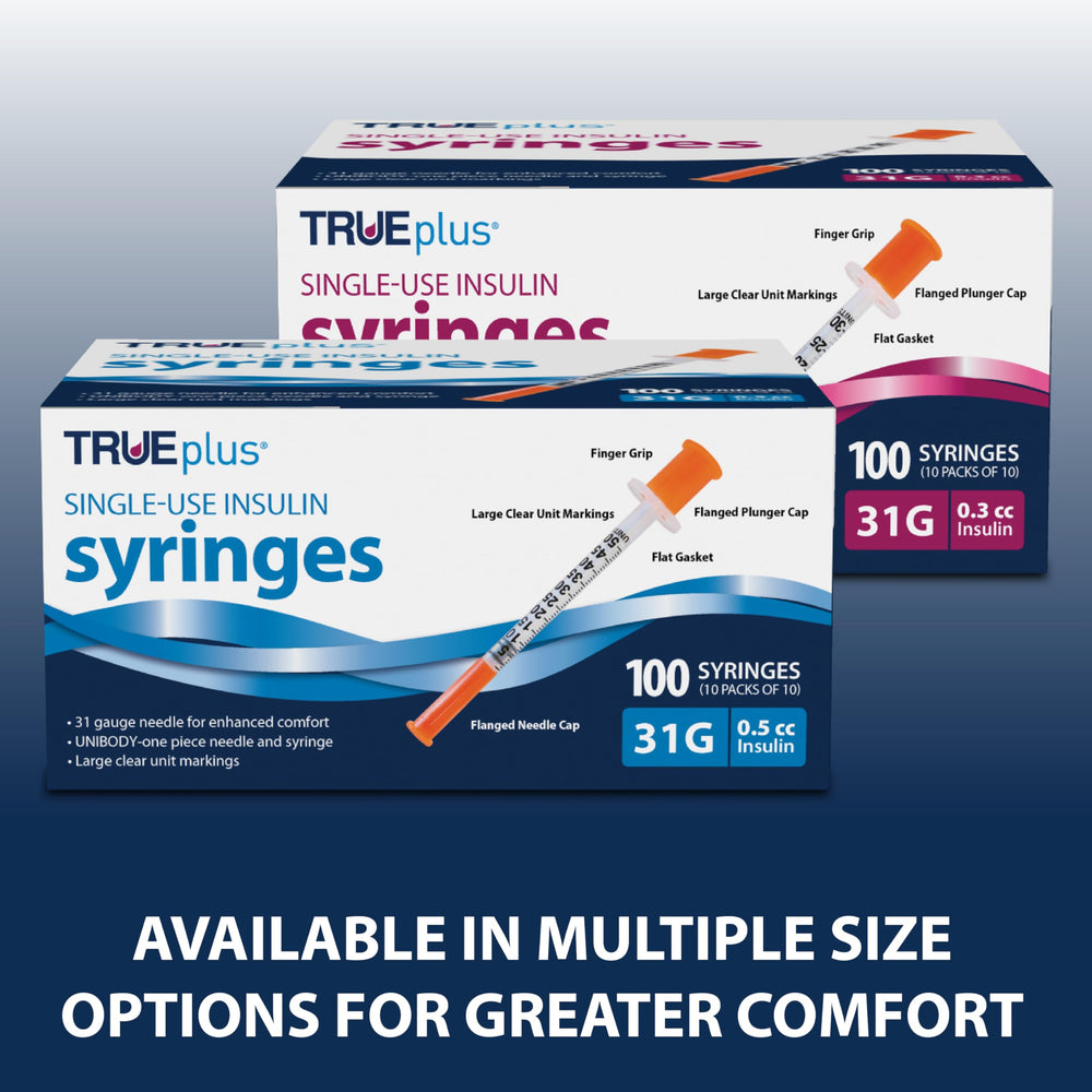 TRUEplus 100-count box ideal for bulk purchasing and easy storage.