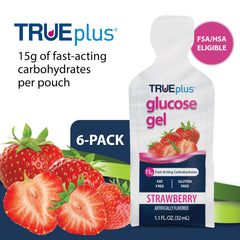 TRUEplus glucose gel pouch being squeezed for fast glucose during activity.